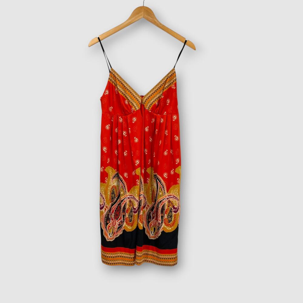 Vintage Y2k Satin Paisley Slip Dress Orange Red Medium